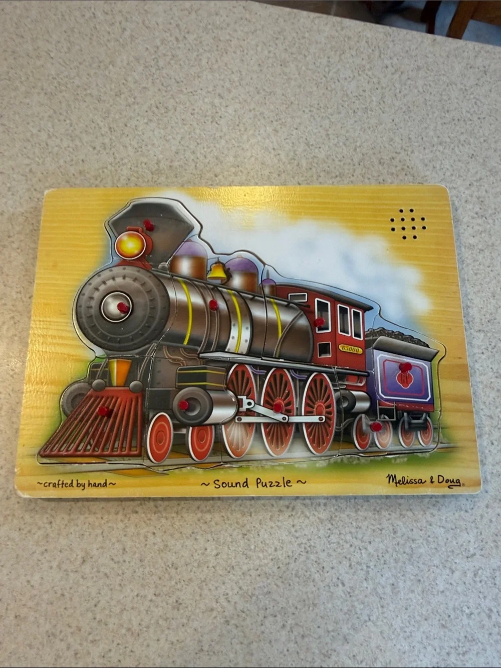 Melissa & Doug Red and Yellow Train Sound Puzzle Wooden Locomotive